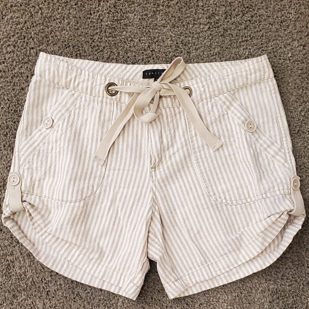 Sanctuary Beige and White Striped Drawstring Shorts